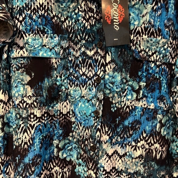 NWOT Cocomo Collared Floral Design Blouse with Cuffed Short Sleeves - Picture 8 of 8
